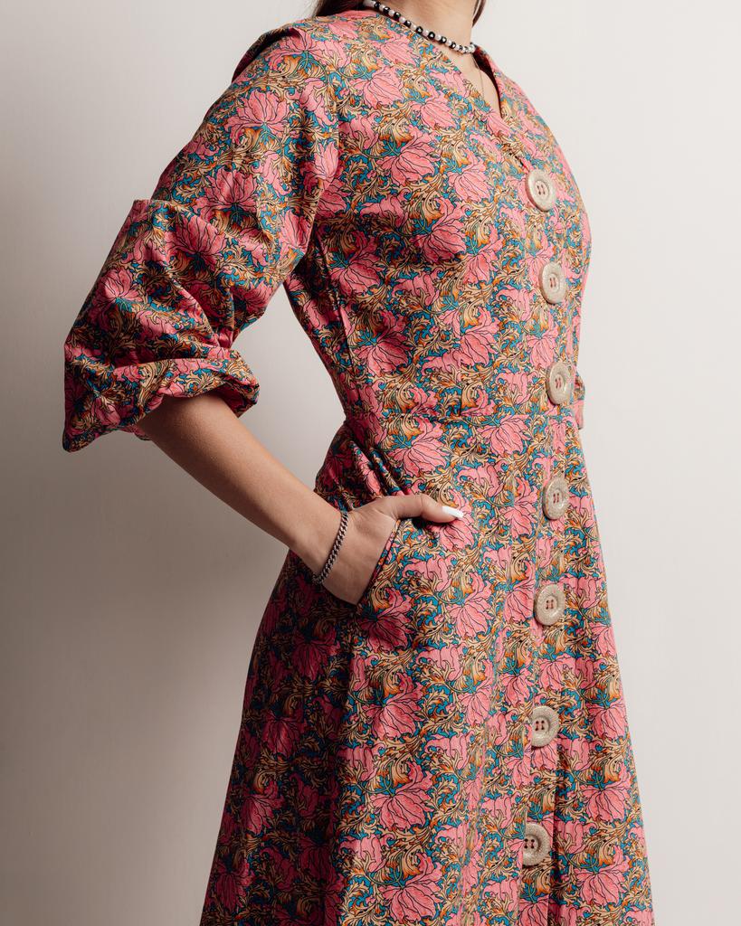 Summer Dress Long with Flowers Samsara 6672 36 Pink