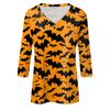 Shirt For Women's Fashion Casual V Neck 3/4 Sleeve Loose Halloween Printed T-Shirt Ladies Top