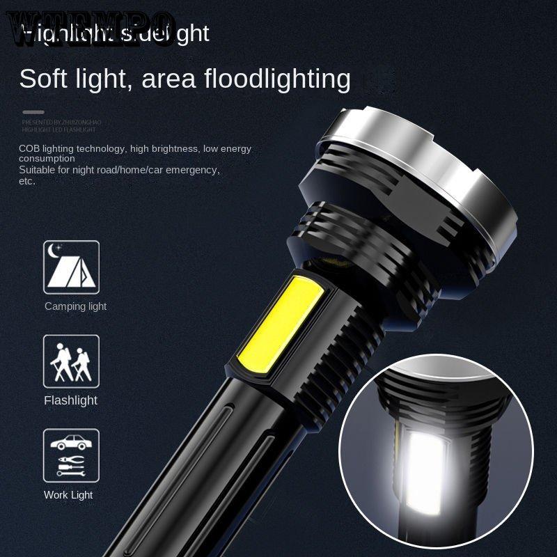 ABS Torch Outdoor Home Portable Searchlight Usb Rechargeable Cob Side Light High Power Strong Light Torch