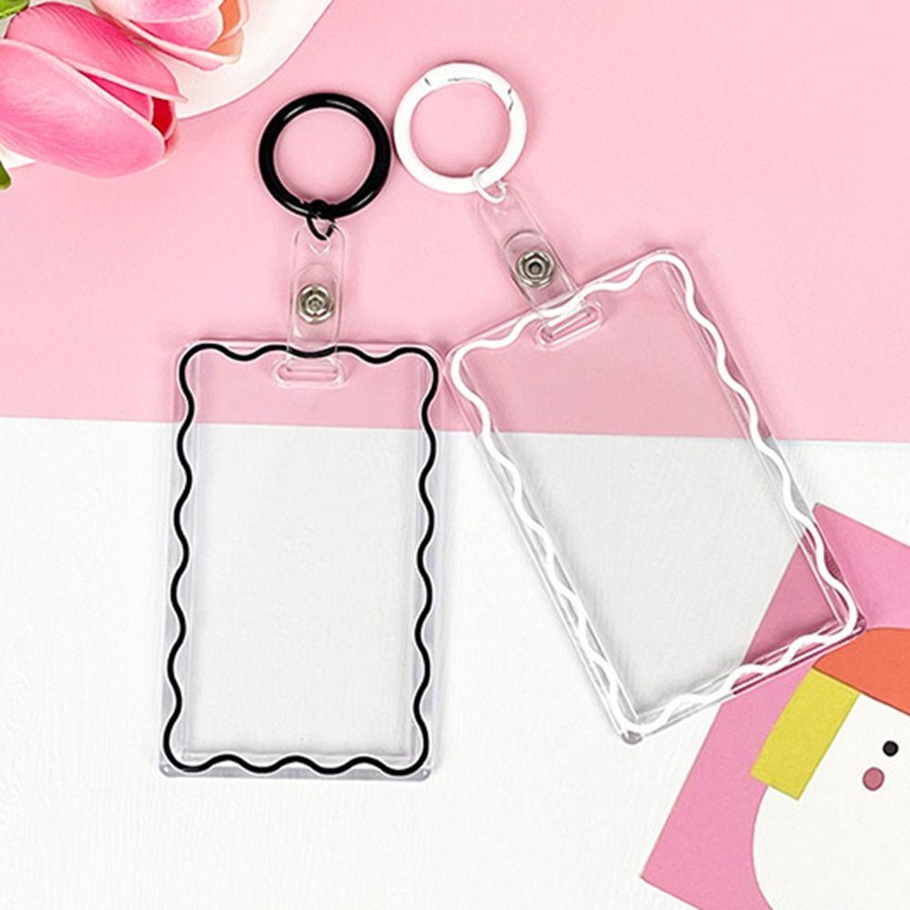 Keychain Card Case Keyring Stripe Students Bus Card Cover Transparent Card Holder School Supply