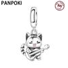 Panpoki Медный Поющий Кот Домашнее Животное Настоящий Подвеска Браслеты Шарм Украшения Вечеринка Бусина СделайСам Модный Подарок