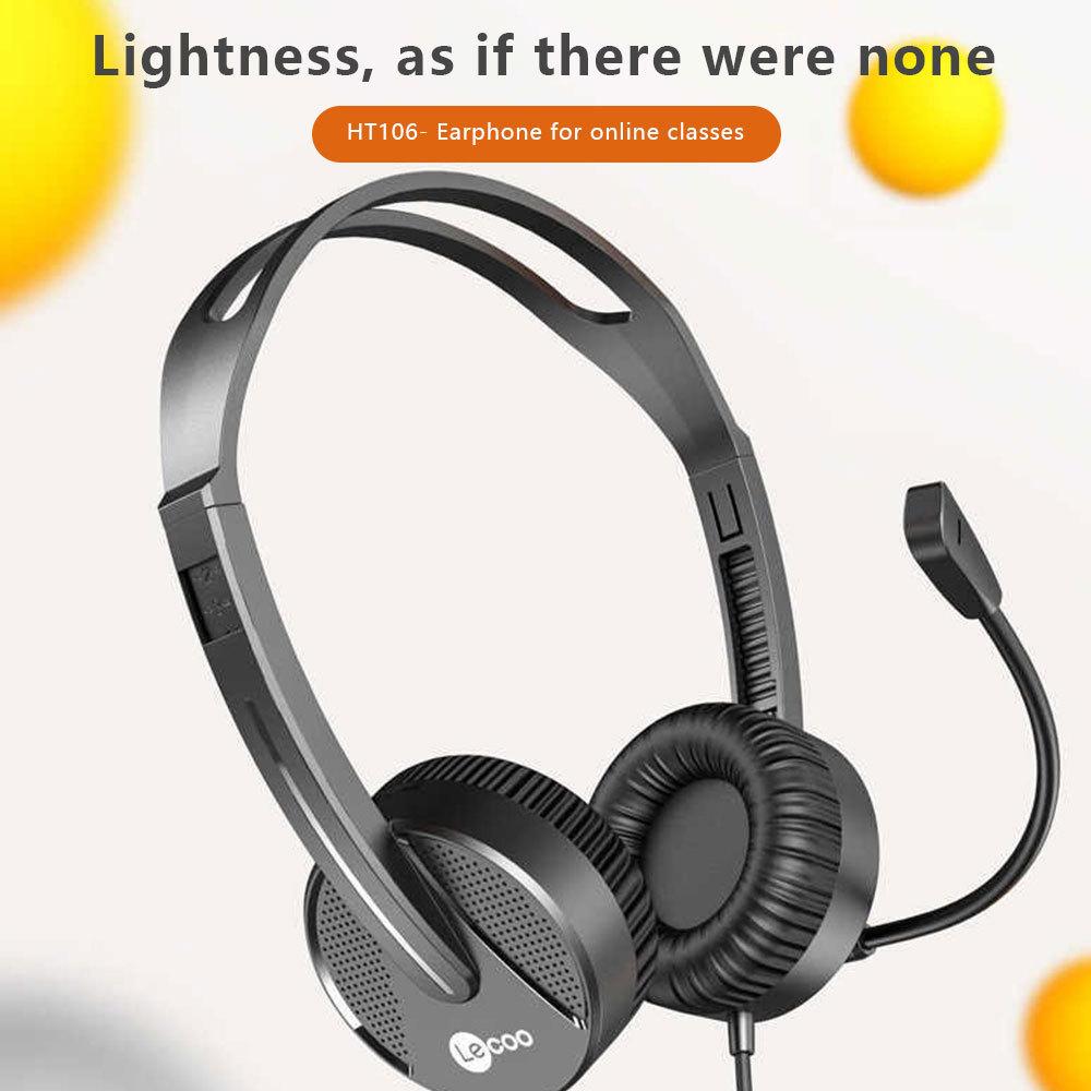 Lenovo Lecoo HT106 3,5 мм проводная игровая гарнитура с микрофоном и шумоподавлением, стереонакладные наушники для онлайн-классов