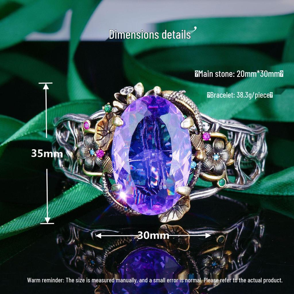 Итальянский ретро-филигранный комплект украшений «Двойная рыба-лотос»: Браслет «Листья лотоса», подвеска с драгоценными камнями, серьги и кольцо.