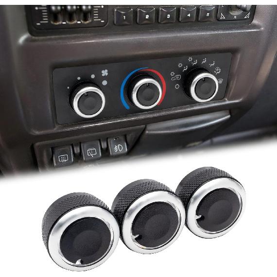 TOPTALL Stylish AC Knobs Compatible with 1999-2006 Jeep Wrangler Accessories, 3PCS A/C Climate Control Switch Button Heater Blower Temperature Fan