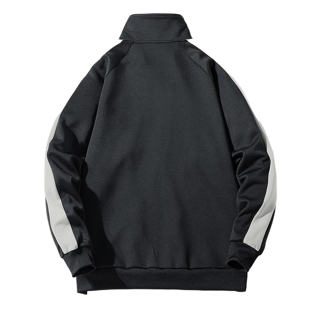 Street Style Solid Color Zip-up Cardigan Stand-up Collar Loose Casual Sports Men's Coat