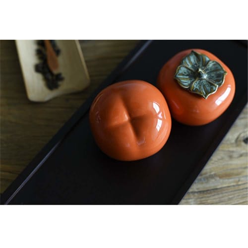 Gannbarou Tea Canister, Moisture and Oxidation Preventive Tea Container, Tea Ceremony Utensils, Realistic Persimmon Design, Ceramic Decor, Ornament, H
