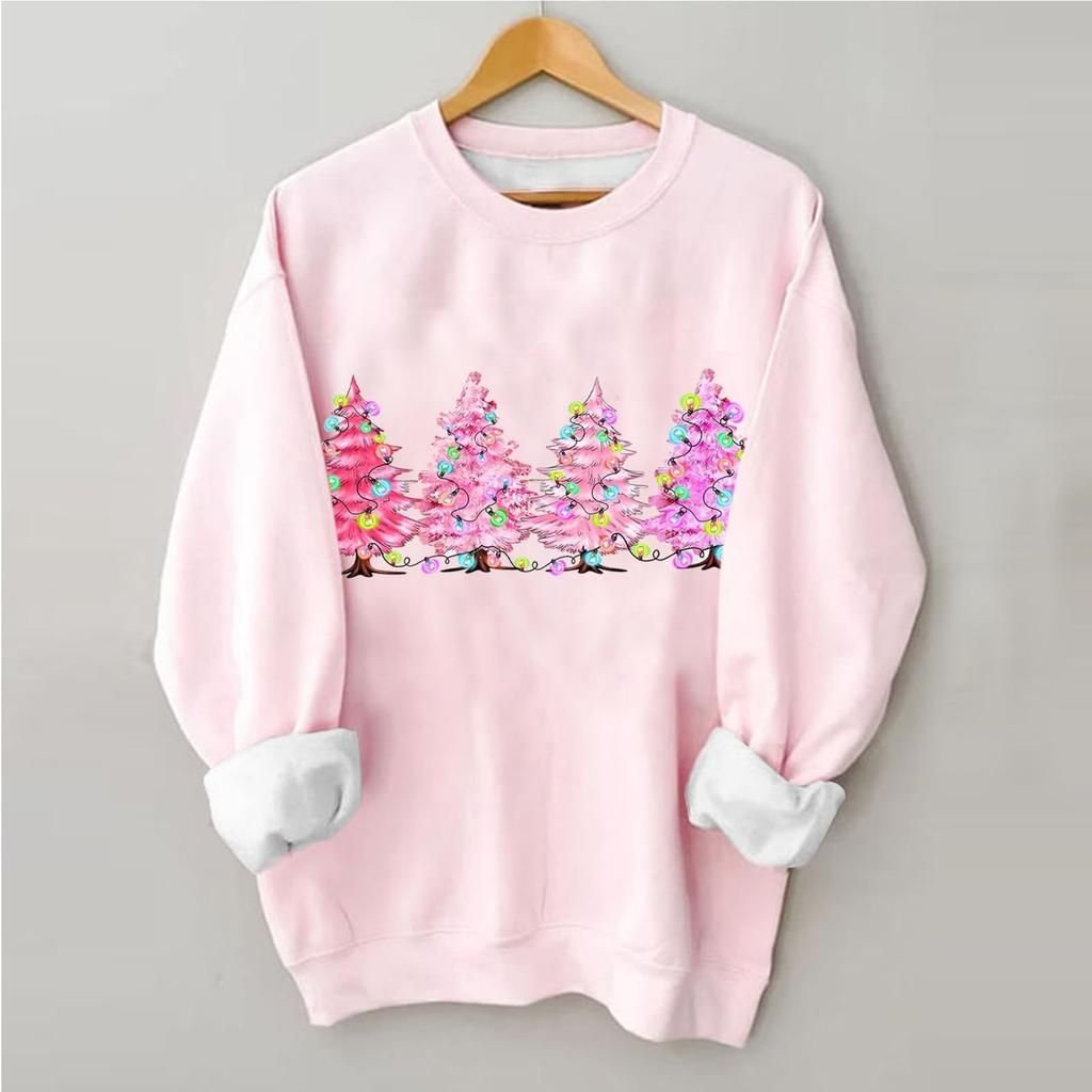 Women's Christmas Tree Printed Fashionable Round-neck Long-sleeved Sweatshirt Top
