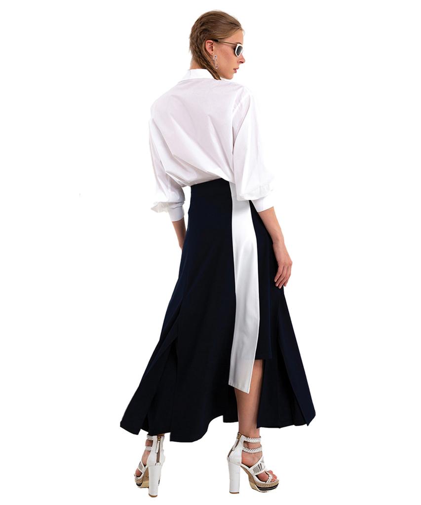 Greedius Navy White Combination Wrap Skirt