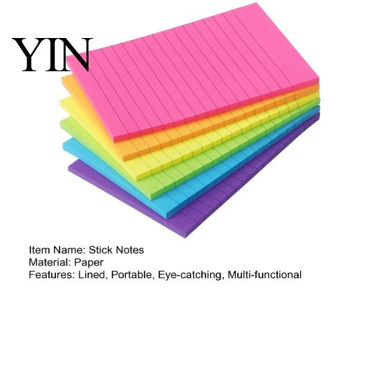 Durable Stick Notes 6 Pcs Lined Notes, 6x4in Ruled Self-Stick Pads, 45 Sheets/Pad Colorful Bright Color Stickies Adhesive Sticking Memo Pads for to Do