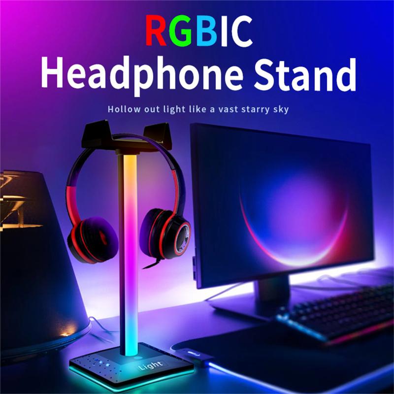 Rgb Gaming Headphone Stand 3.5mm Audio Touch Control Translucent Led Light Computer Desktop Display