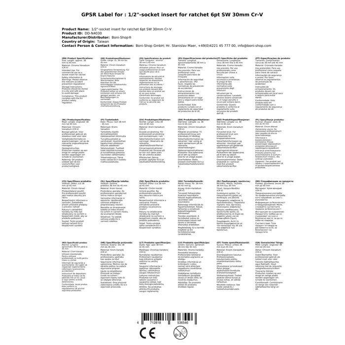 Douille 1/2 pouce 30mm Cr-V pour Clé à Cliquet - Qualité Industrielle