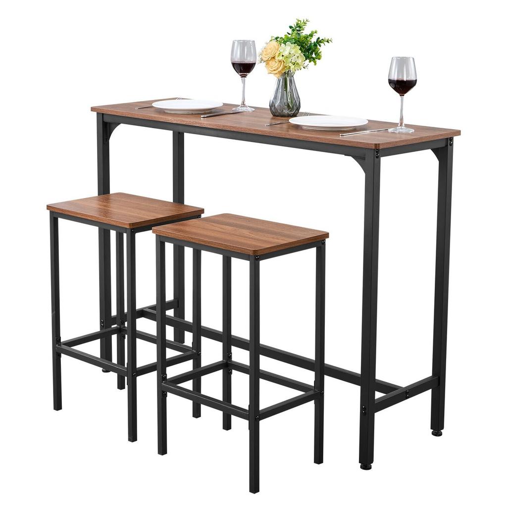 Bar Table, 3PCS 1193.8mm Bars Tables Set, Bar Tables and Chair Set with Rounded Edge Design, Rectangular Pub Table with Two Stools for Office Desk,