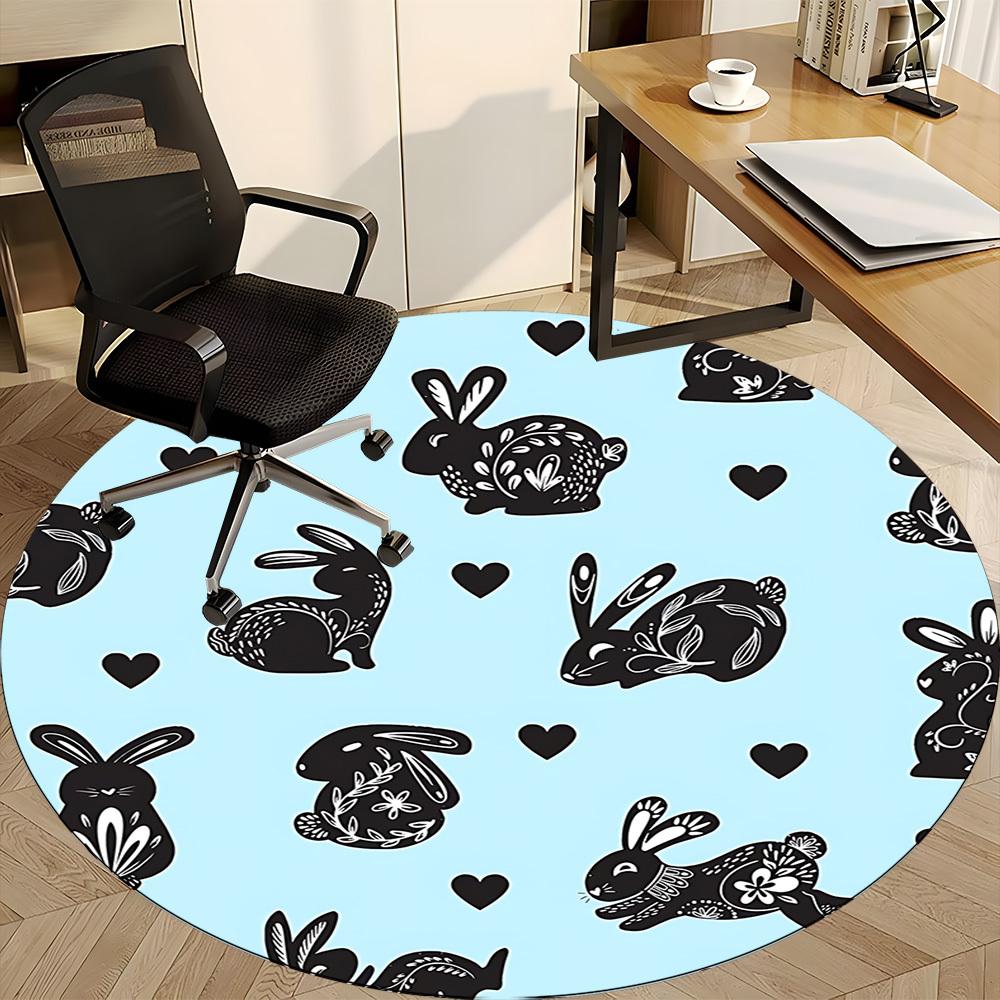 1pc Rabbit Pattern Office Round Rug, Carpet for Office, Gaming, Lightweight Round Floor Mat yy260208048