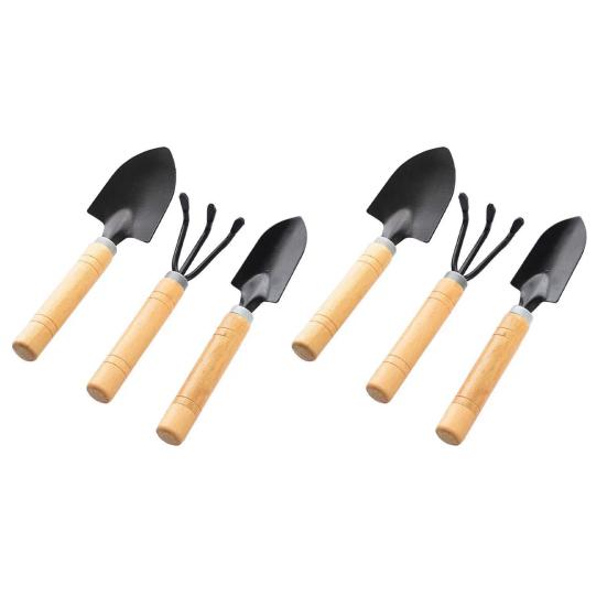 2 Sets Mini Gardening Tools Kids Metal Trowel with Wooden Handle Mini Rake And Shovel for Loosening Soil Transplanting Office Home Potted Plants