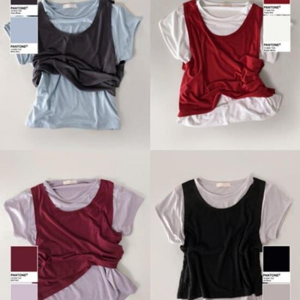 The Pink Women Hem Color Block Sleeveless Layered T shirT