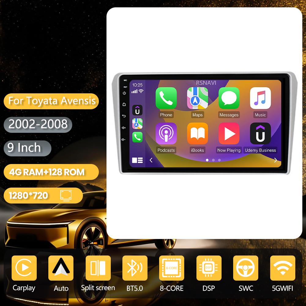 Android 16 pour Toyota Avensis T250 2 II 2003 - 2009 Carplay Auto Écran 2K Autoradio BT Lecteur Multimédia 2 din Autoradio Stéréo