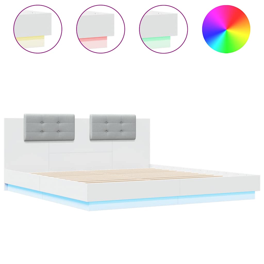 Vidaxl Rama Łóżka Z Wezgłowiem I Led, Biała, 180X200 Cm
