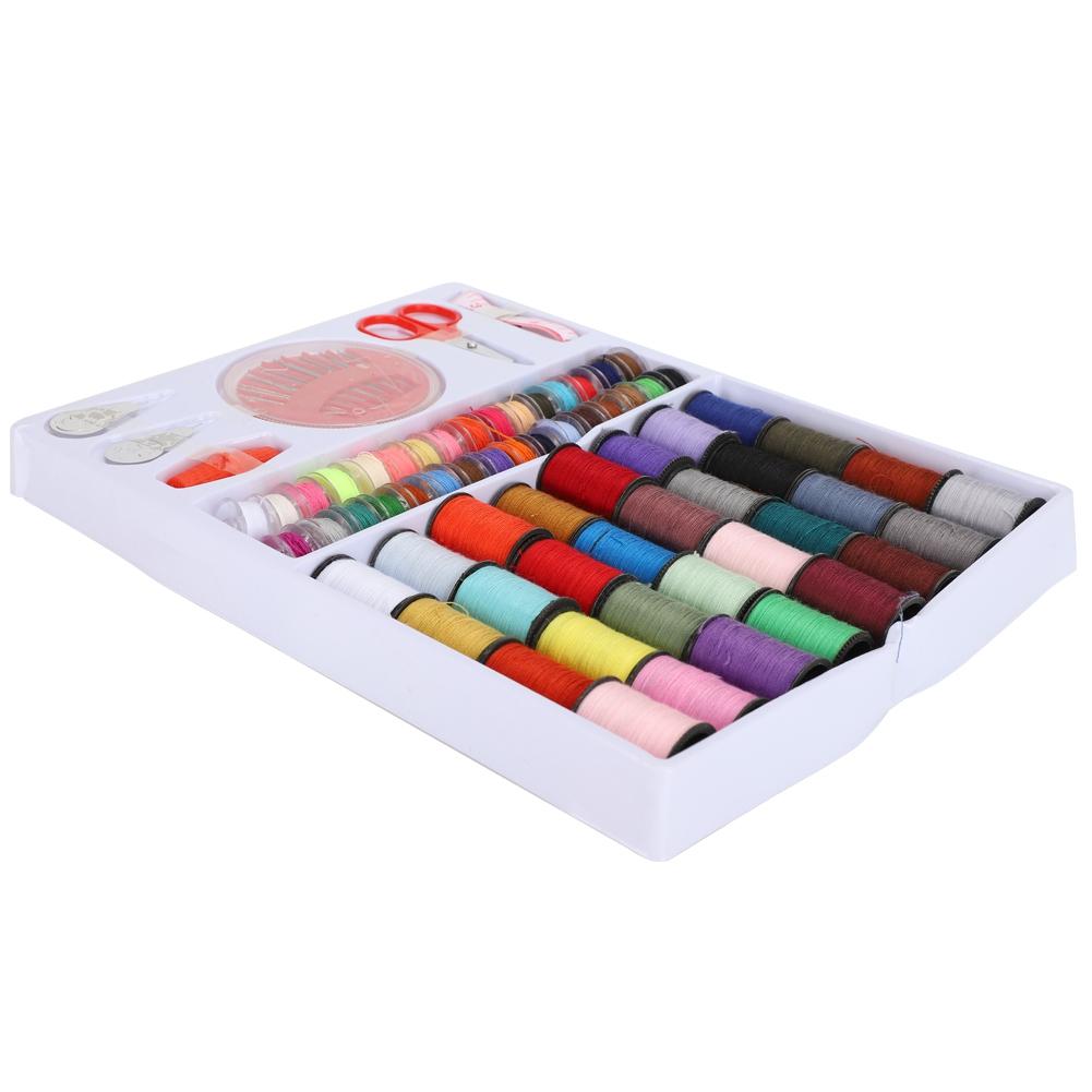 64 Rolls Portable Sewing Box Thread Spools Scissor Needles Accessories Set for Hand Stitching Embroidery Craft