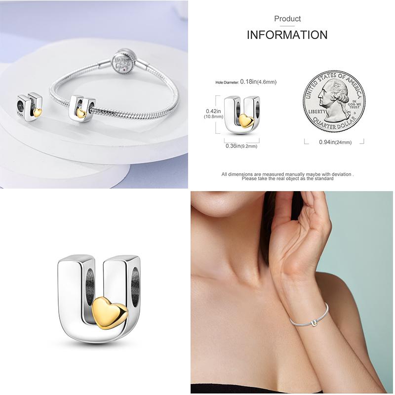 Новый 26 AZ Алфавит Бусина S925 Стерлингового Серебра Сердце ЛЮБОВЬ Письмо Шарм Подходит Оригинальный Браслет CZ Циркон Бисер Ювелирные Изделия