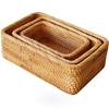 Hand-woven Rattan Wicker Basket Fruit Tea Snack Bread Basket Cosmetic Rectangular Storage Box Household Kitchen Supplies