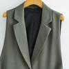 Women Vest Coat Turn-down Collar Sleeveless Loose Solid Color Single Button Cardigan Strap Decor Mid Length Commute Formal Suit Waistcoat