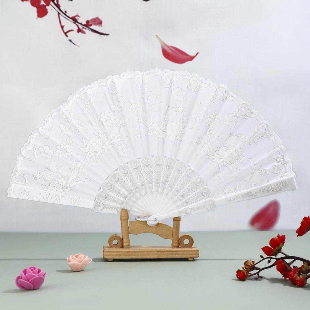 Portable Vintage Style Silk Hand Fan Floral Pattern Decorative Folding Fan with Tassel Handmade Handheld Fan Wedding Party
