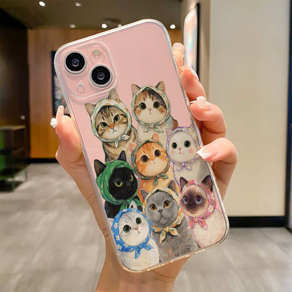 Милый Популярный Кофе Кот Мультяшный Чехол для Телефона Для iPhone 17 16e 16 15 14 13 12 11mini Pro Max X XR XSMAX 8 7 Air Plus Мягкий Чехол