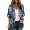 Женская шифоновая рубашка с V-образным вырезом и коротким рукавом с цифровым 3D-принтом, дышащий солнцезащитный кардиган, пальто с открытым передом, пальто средней длины