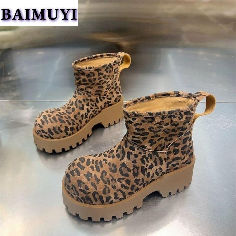 Ботильоны на платформе с леопардовым принтом, женские туфли «Челси» на высоком каблуке с мехом, трендовый бренд 2025 года, дизайнерские зимние плюшевые хлопковые ботинки Mujer