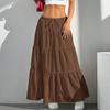 Женская длинная юбка Весна Лето Средняя талия А-силуэт Легкая Расклешенная Юбка-макси Дышащая Однотонная Эластичная талия Шнурок Плиссированная Повседневная юбка
