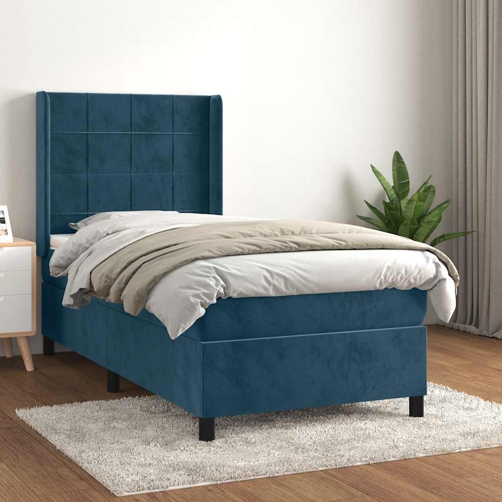 Box Spring Bed with Mattress Dark Blue 100x200 cm Velvet
