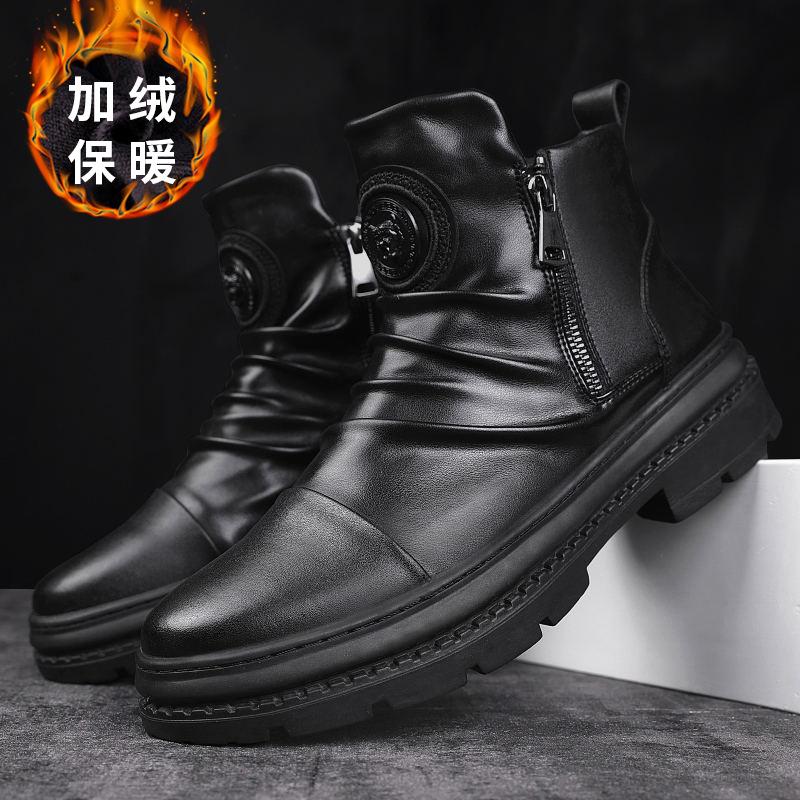 Fashion New Luxury Men Ankle Boots British Style High Top Men Shoes Motorcycle Leather Boots Zipper Retro Men's Boots Zapatillas Hombre