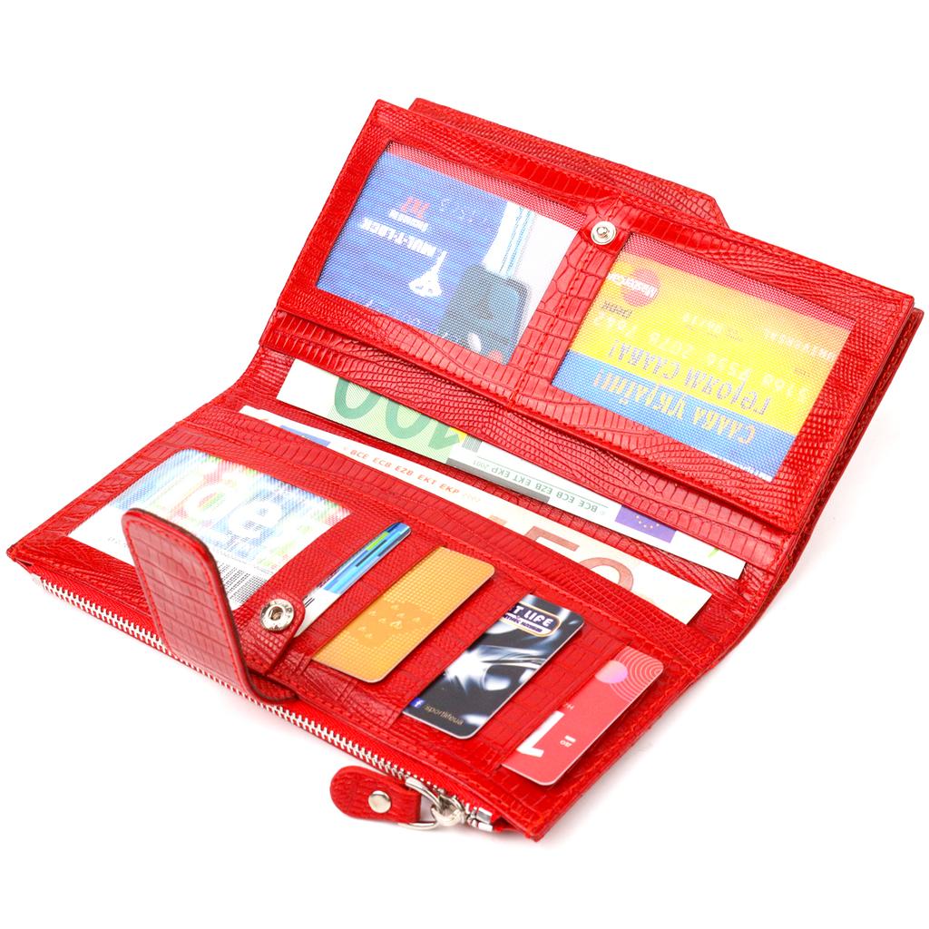 Beautiful Women's Wallet Made of Genuine Textured Leather CANPELLINI Wallet 21646 Red