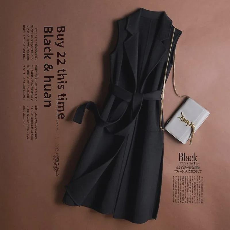 Women's Woolen Vest Coat - Autumn/Winter 2025 Fashion, Suit Collar, Long Waistcoat.