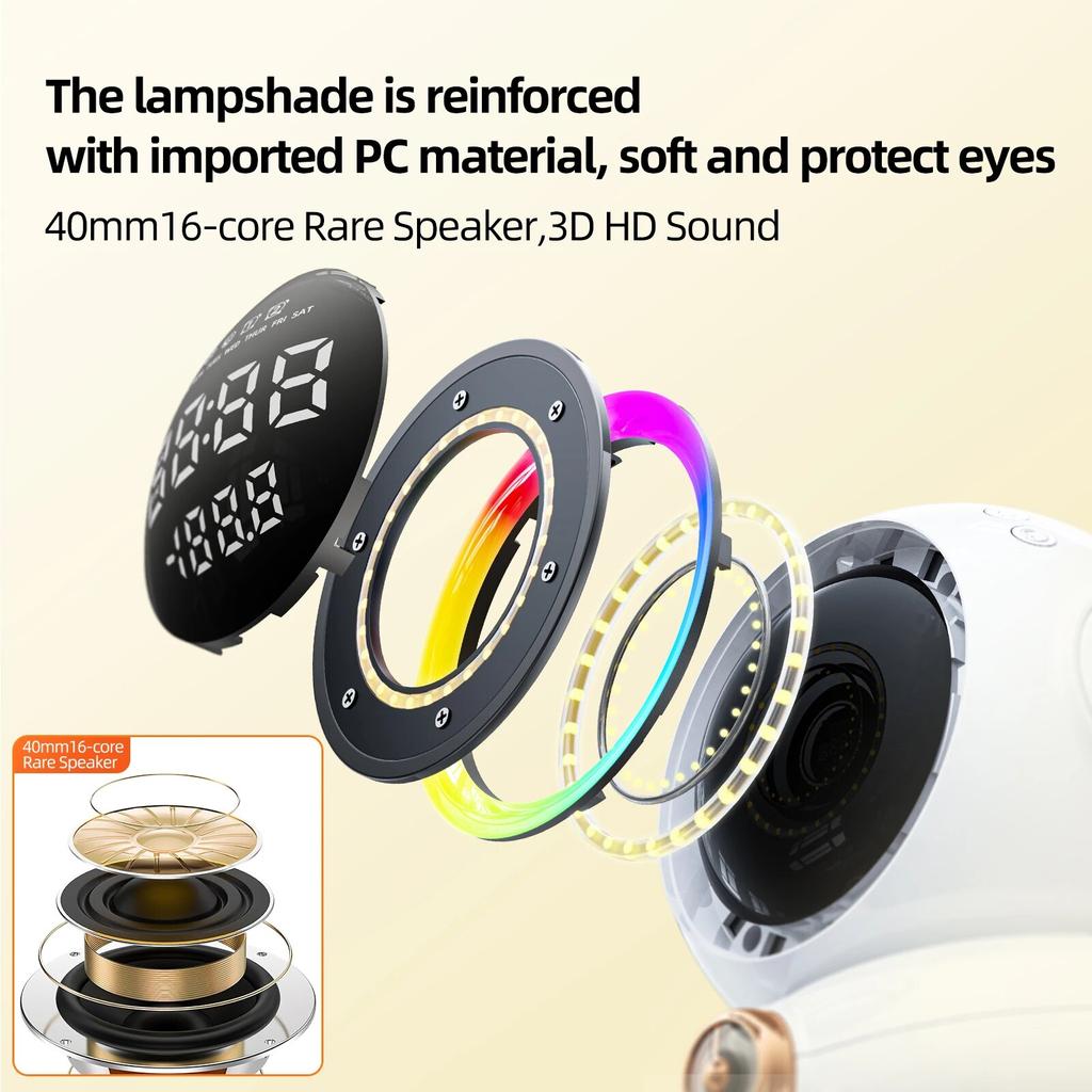 Remote Wake Up Light Alarm Clock with Sunrise Simulation Astronaut Dual Alarms Wireless Speaker FM Radio Nightlight Bedside Lamp