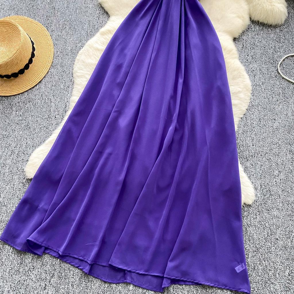 Summer Women Sexy Purple Strapless Open Back Sequined Beading Long Midi Holiday Beach Dress