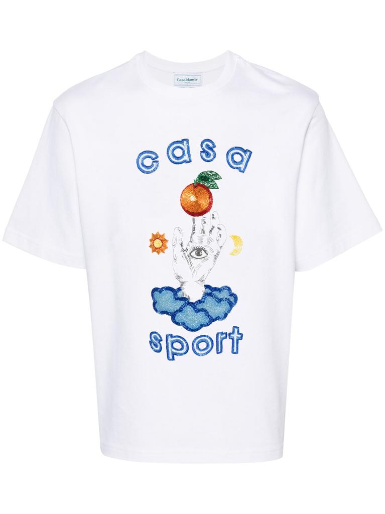 Casablanca Short Sleeve Crew Neck Short Sleeve T-Shirt for Men and Women Casablanca Alphabet Printed Pure Cotton