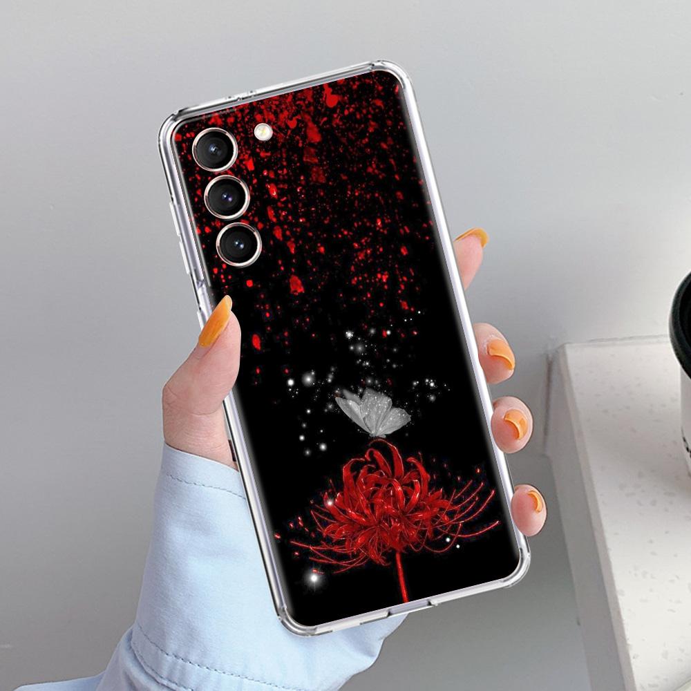 Чехол для телефона Samsung Galaxy S26 S25 S24 S23 S22 Ultra S20 S21 FE 5G Plus Мягкий прозрачный чехол Токио Красная лилия