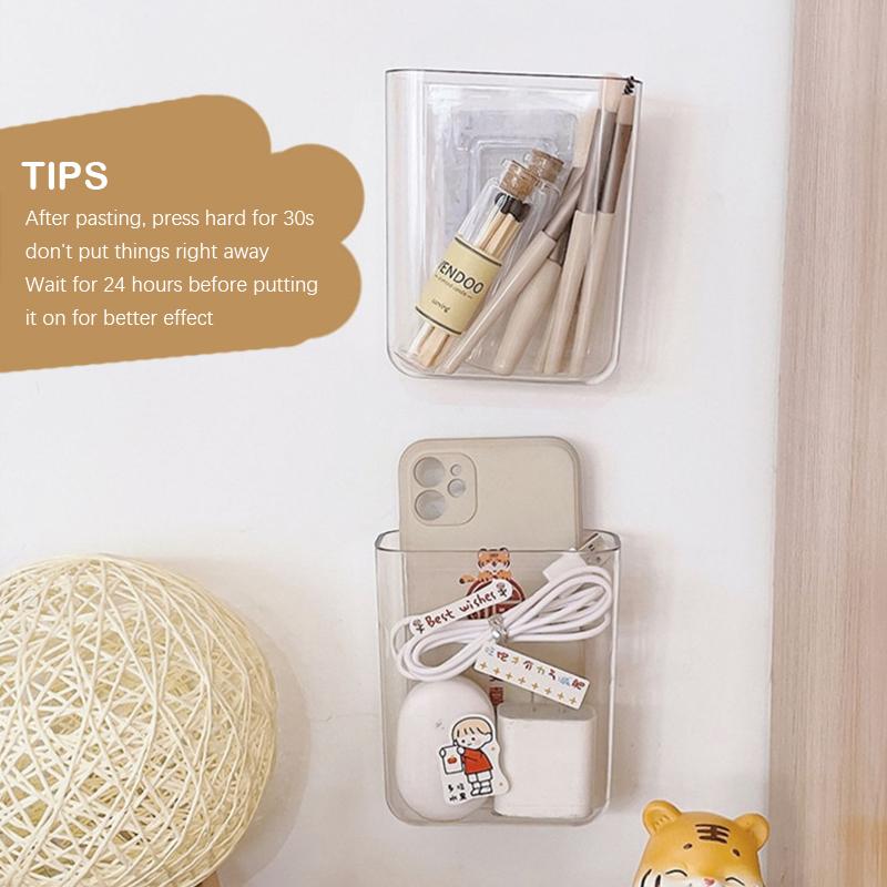 Прозрачный настенный ящик для хранения, настенный, без перфорации, прикроватные полки, подвесной настенный органайзер, ящик для хранения косметики