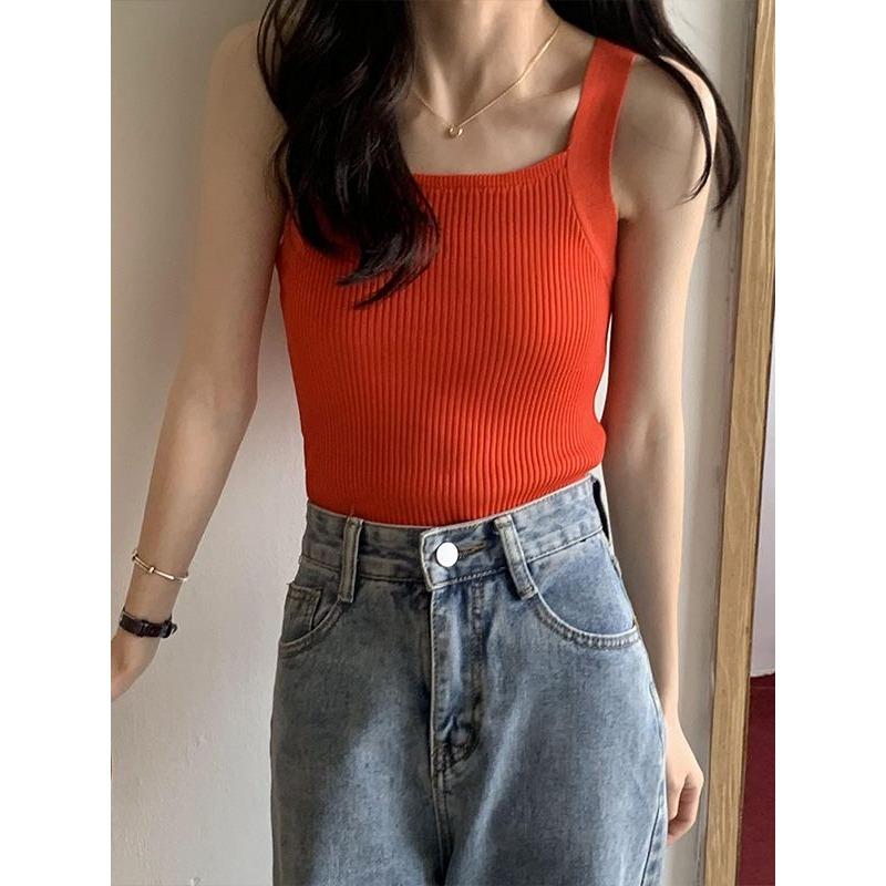 Women Crop Tops Strapy Casual Camis Sleeveless Tank Tops Cute Casual Tops Plain Camis Square Tops for Women Haut Femme Tanks Camis