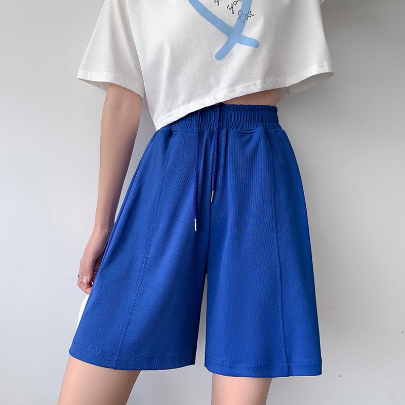 Летние быстросохнущие спортивные женские шорты из ледяного шелка, тонкие, тонкие, свободные, с высокой талией, широкие брюки средней длины, модная женская одежда