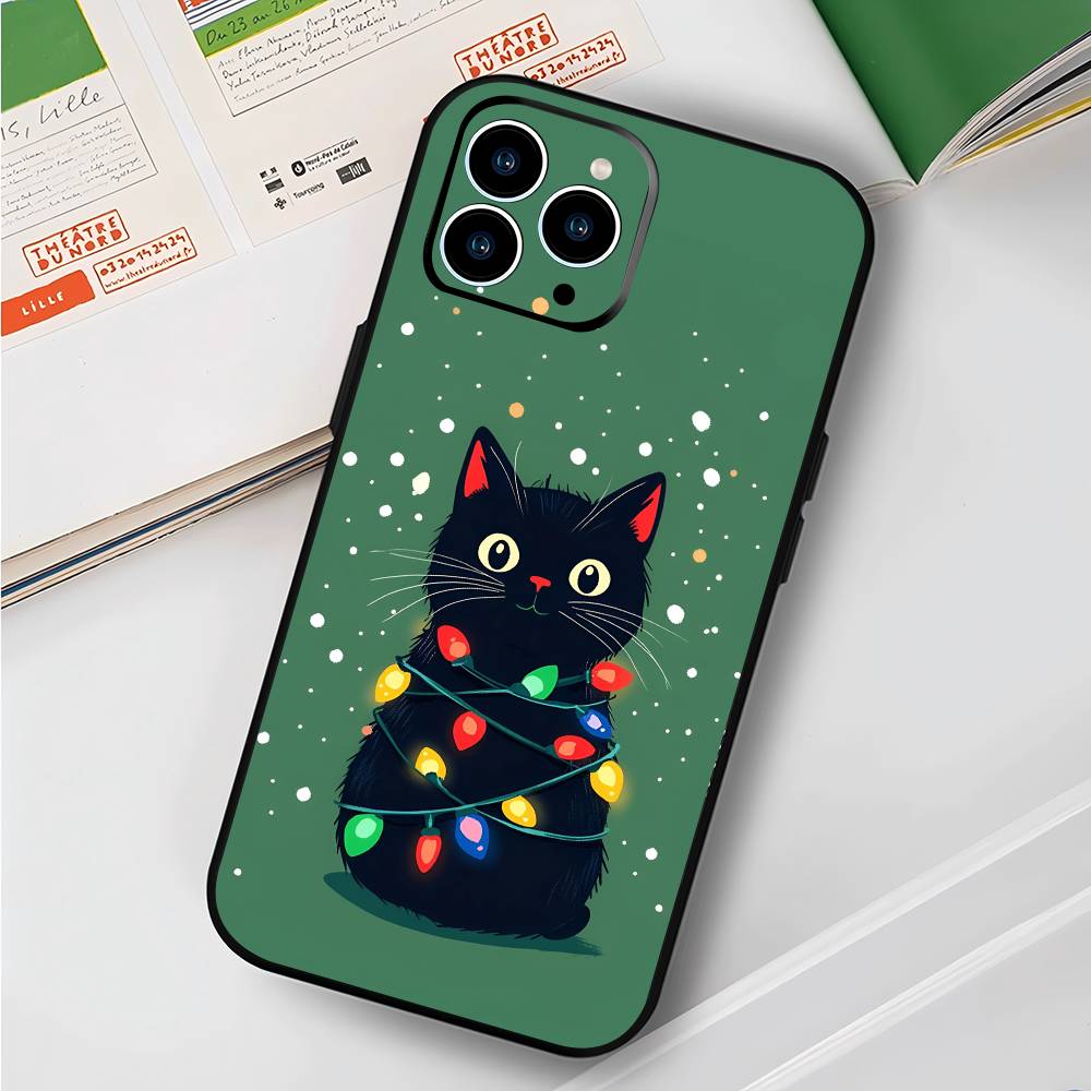 Милый Черный Кот Для IPhone 15 16 14 Plus 13 12 11 17 Pro Max 17 Air Черный Мягкий Чехол для Телефона