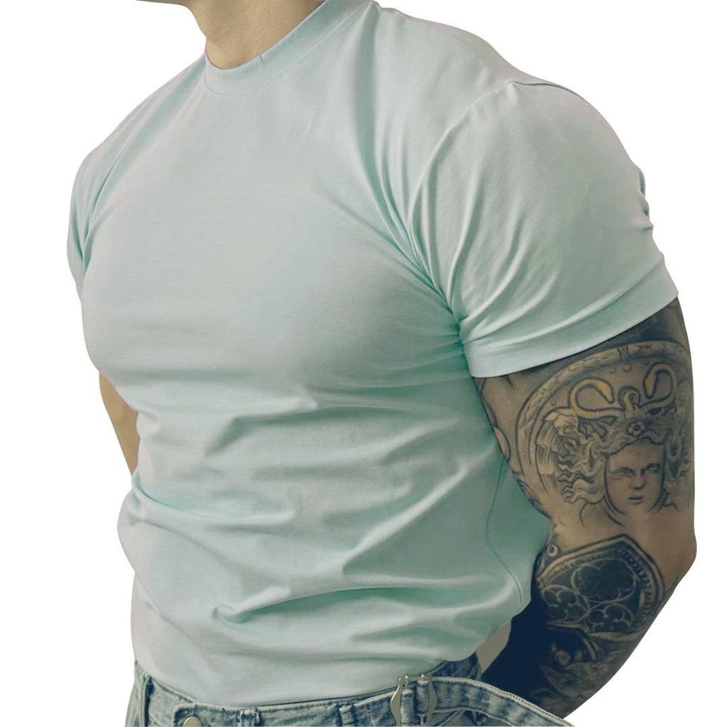 Мужская быстросохнущая футболка с коротким рукавом для фитнеса с небольшим вырезом