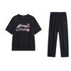 Удобный комплект с заниженной линией плеча, свободного кроя, с принтом букв для улицы, с коротким рукавом, мужской, комплекты, черный AKLUA73-4+AHSU745-1