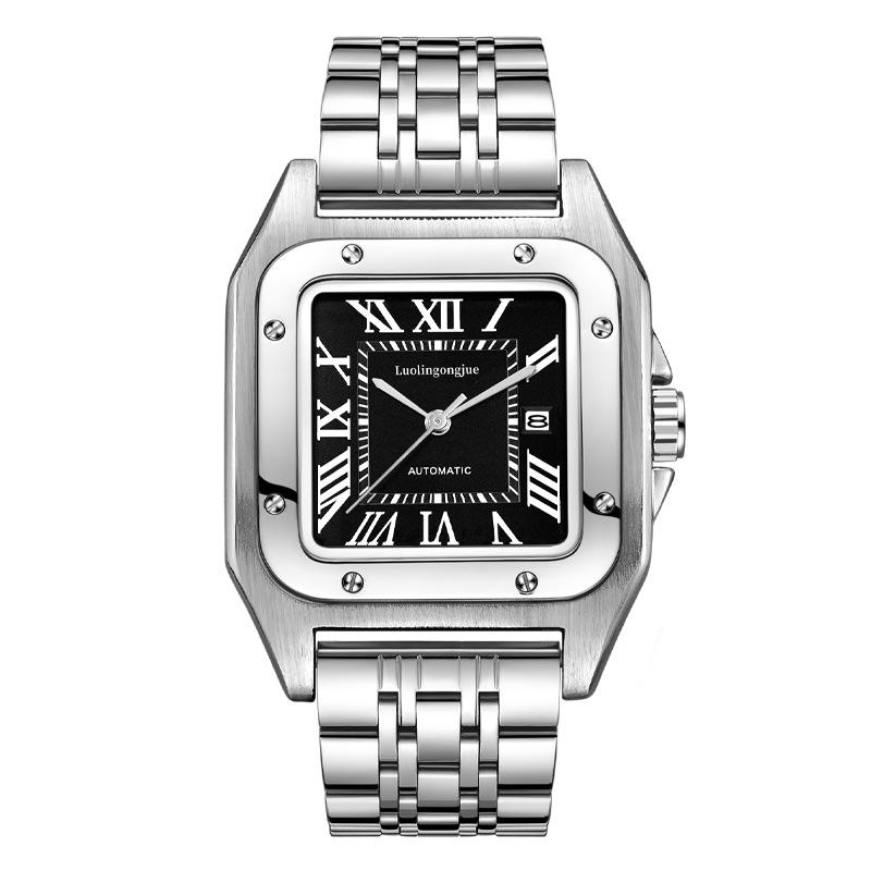 Мужские автоматические водонепроницаемые механические часы Santos с большим циферблатом и дизайном в виде полых полос