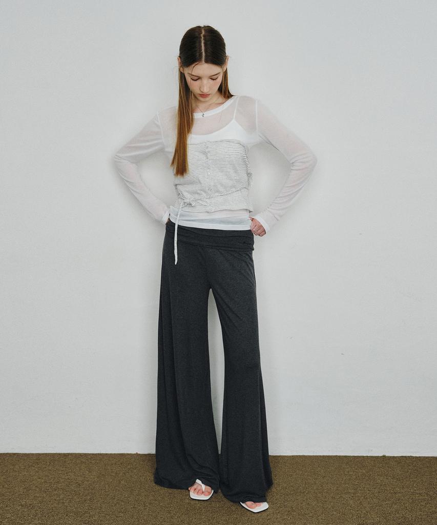 MONGDOL Foldable Elastic Waist Wide Pants Charcoal Mdpt083Charcoal