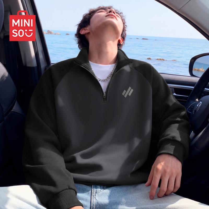 MINISO Men's Colorblock Half-Zip Loose Sweatshirt