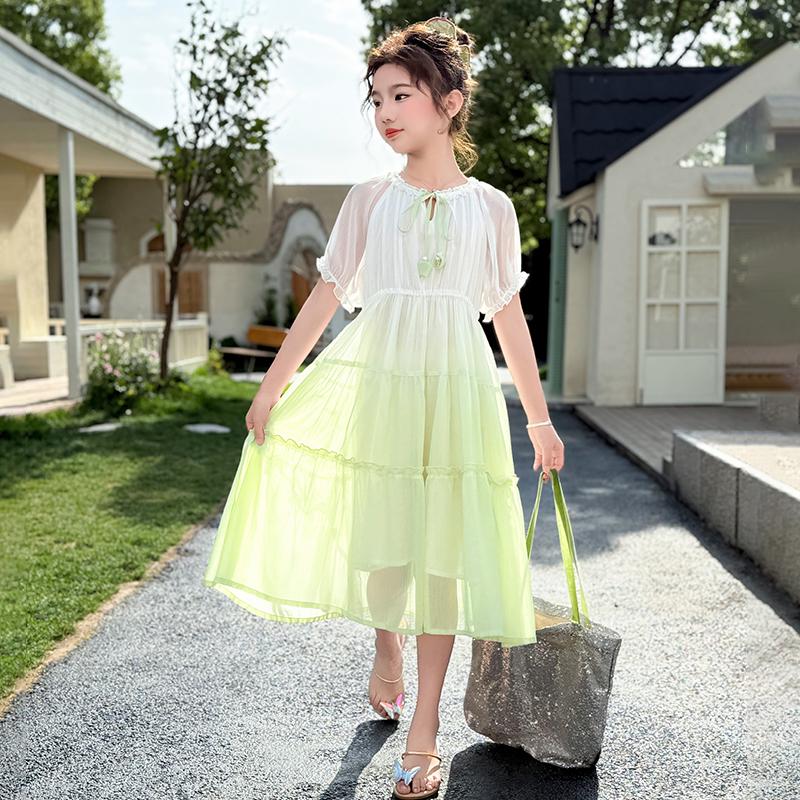 Girls' Chiffon Dress Summer 2026 New Children's Sweet Princess Dress Big Children's Summer Dress Thin Gradient Skirt