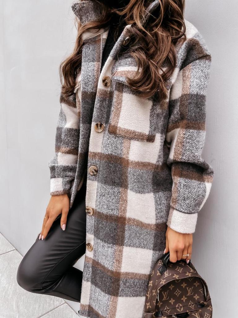 2020 Autumn/Winter Long Sleeve Plaid Shirt Jacket