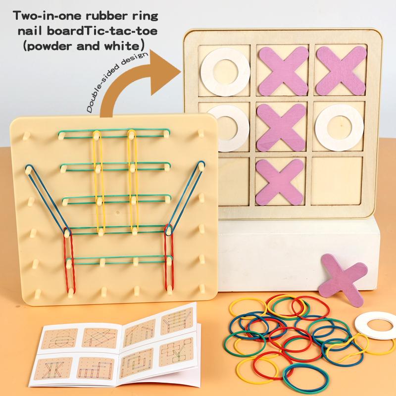 Two In One Nail Board Wooden Tic Tac Toe & Pegboard Set Enhance Spatial Thinking Strategy Skills Hand-Eye Coordination Training